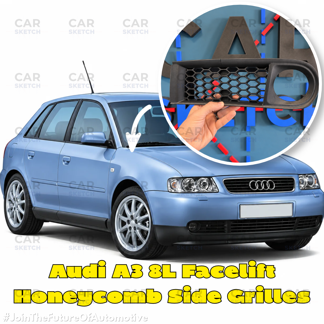 Audi A3 8L facelift honeycomb fog side grille — satin black, two-piece construction