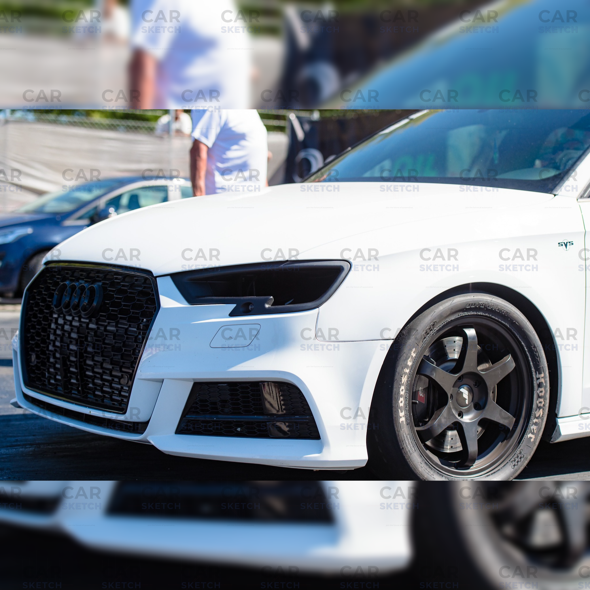 Close-up of LED projector in Audi 8V headlight air scoop